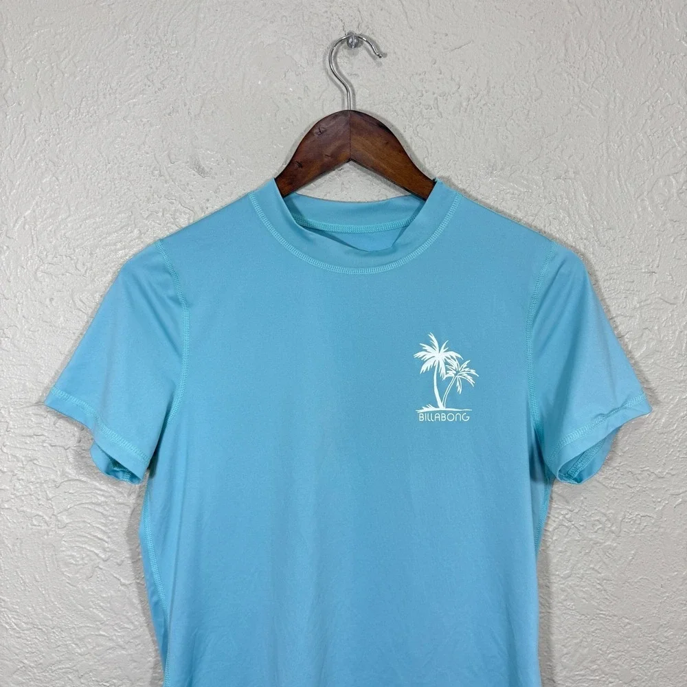 Billabong Rashguard Kids Large ABJWR00111 Blue Palm Tree UV Sun Protection Shirt